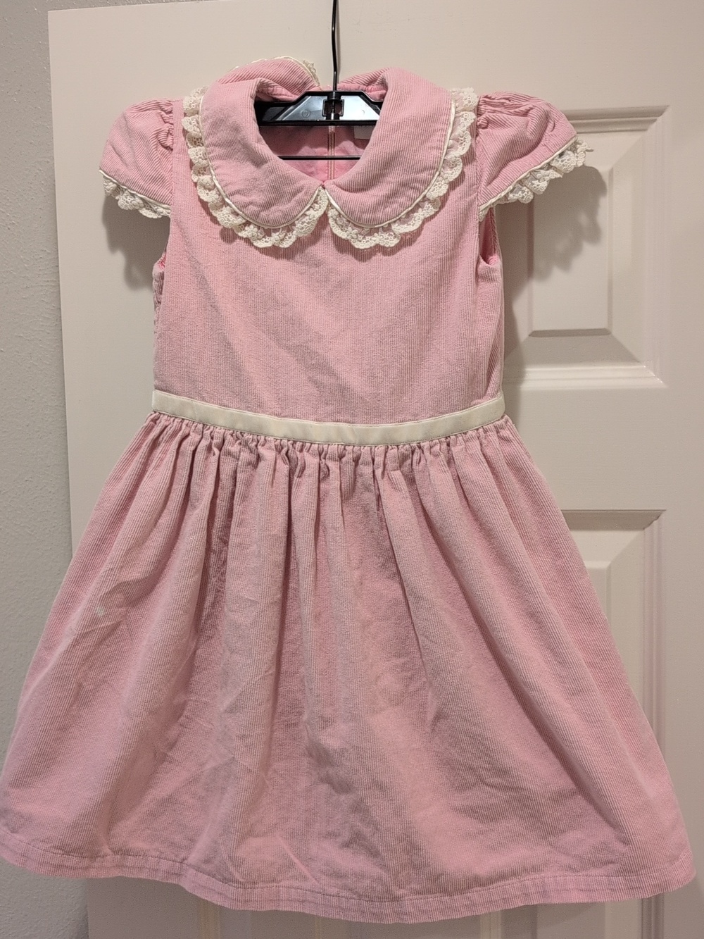 Eirene Girls Pink Lace Collar Party Corduroy Dress Size 6-7